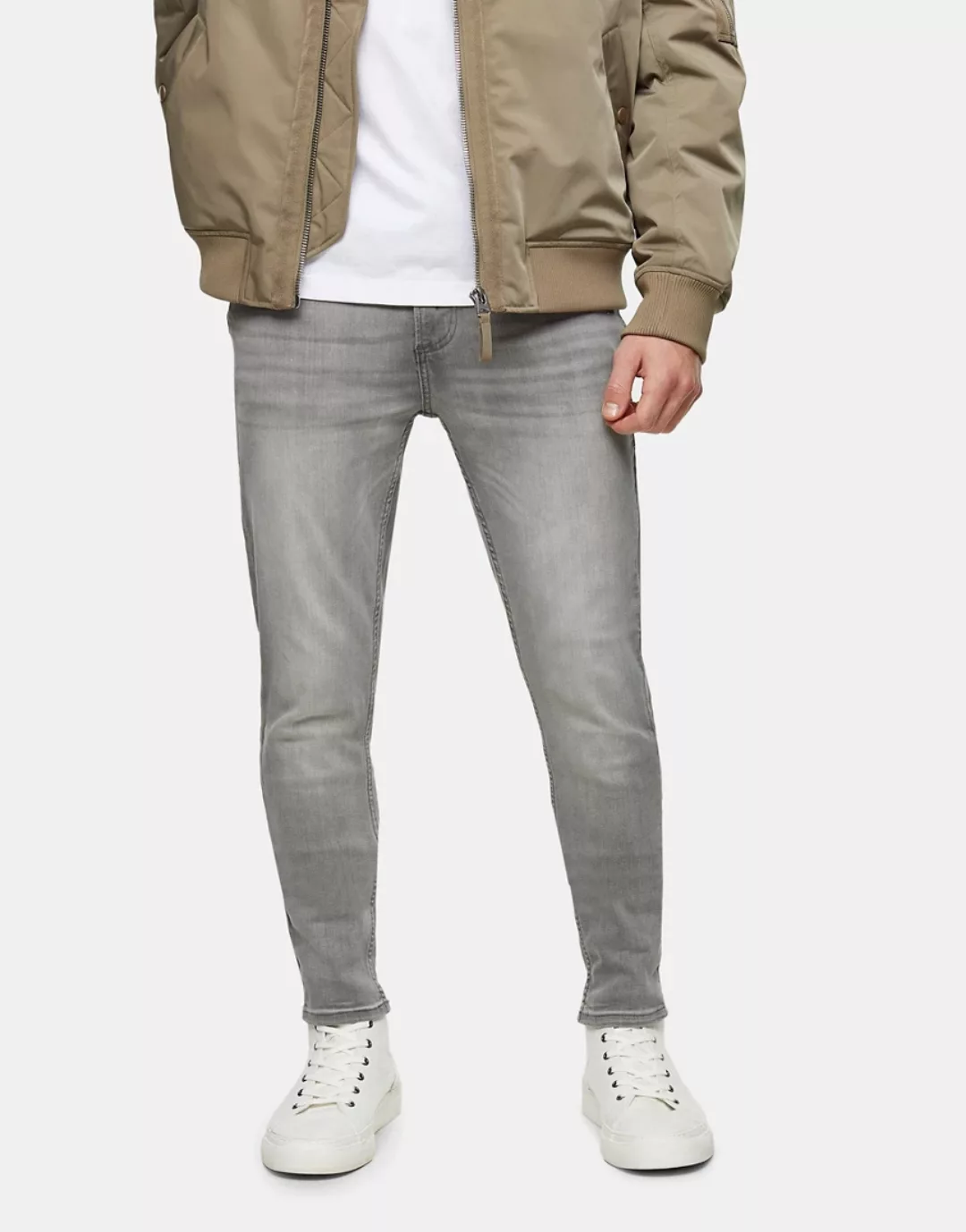 Topman – Hautenge Jeans aus Bio-Baumwollmix in Grau günstig online kaufen