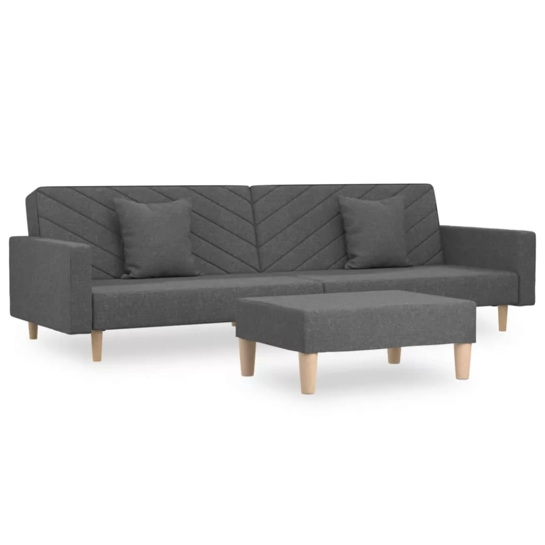 Schlafsofa 2-sitzer Mit 2 Kissen & Fußhocker Dunkelgrau Stoff günstig online kaufen