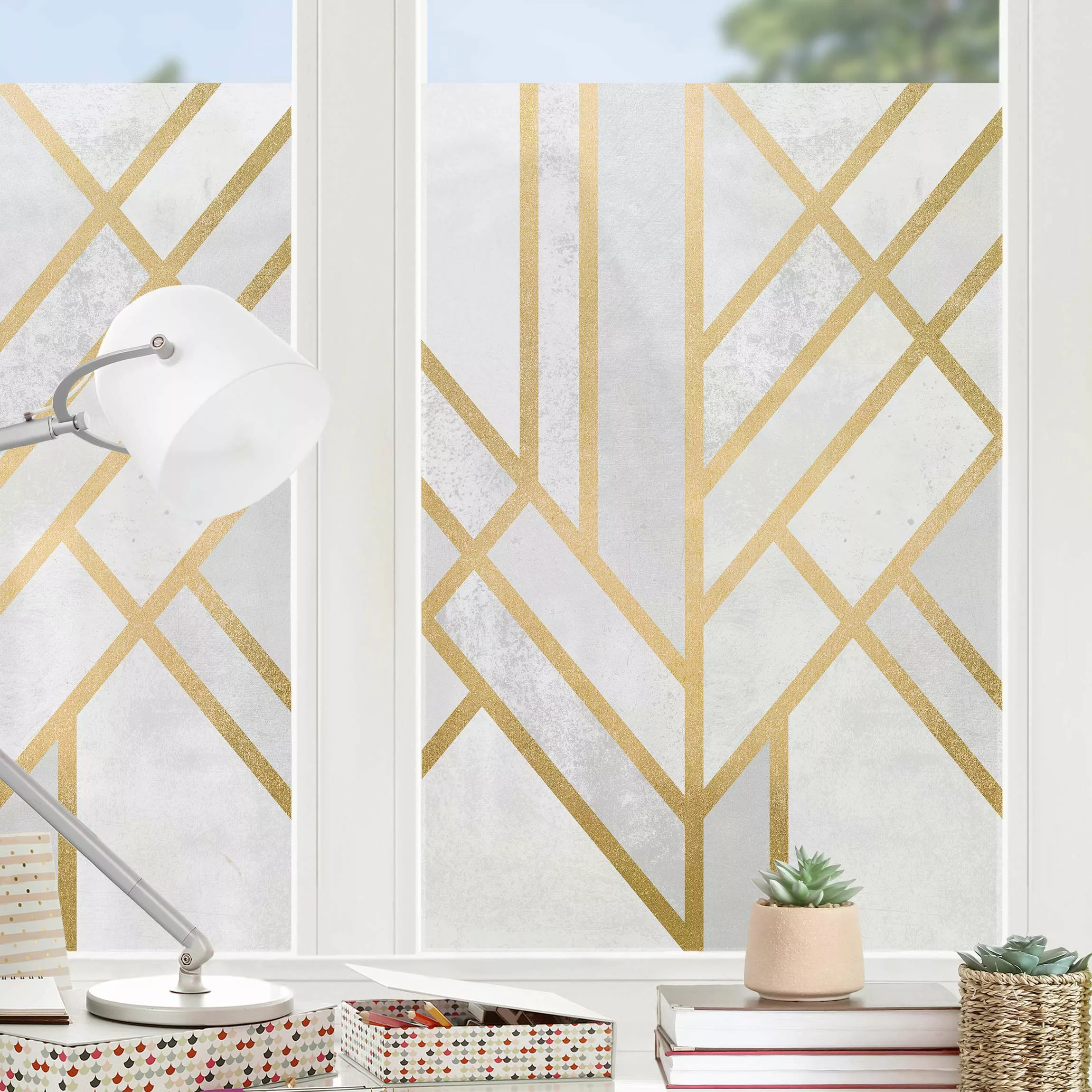 Fensterfolie Art Deco Geometrie Weiß Gold günstig online kaufen