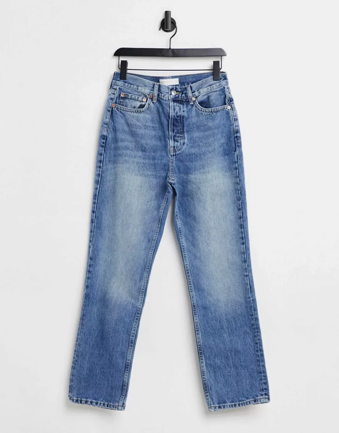 Topshop – Dad-Jeans aus einem recycelten Baumwollmix in Mittelblau günstig online kaufen
