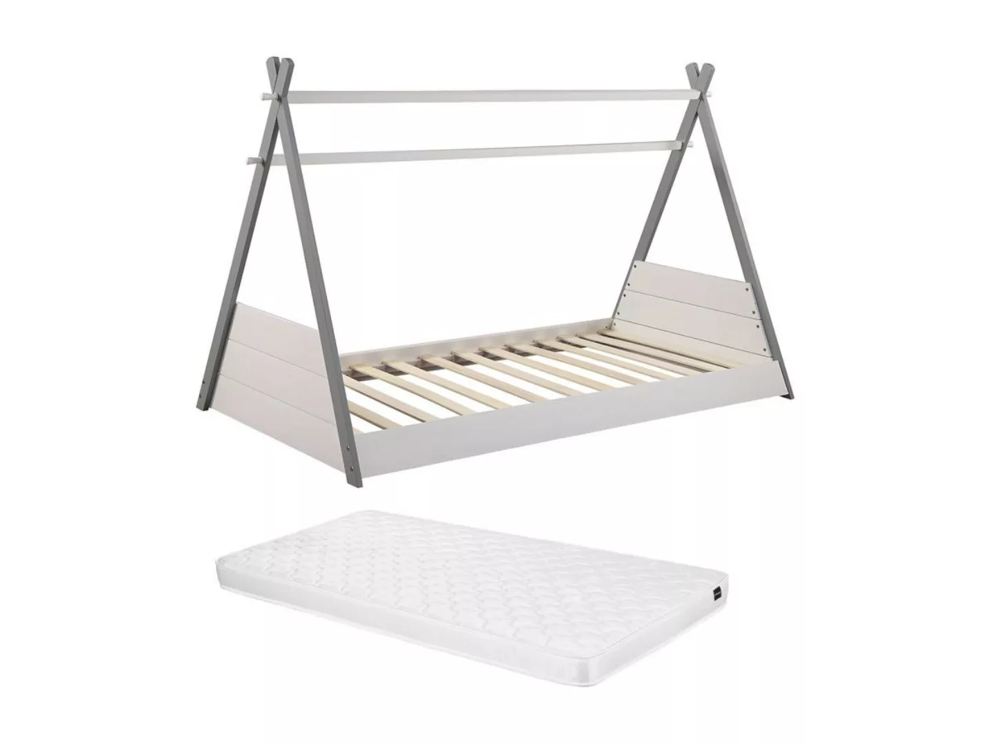 Kinderbett Tipibett mit Matratze - 90 x 190 cm - Weiß & Grau - SIOUX günstig online kaufen