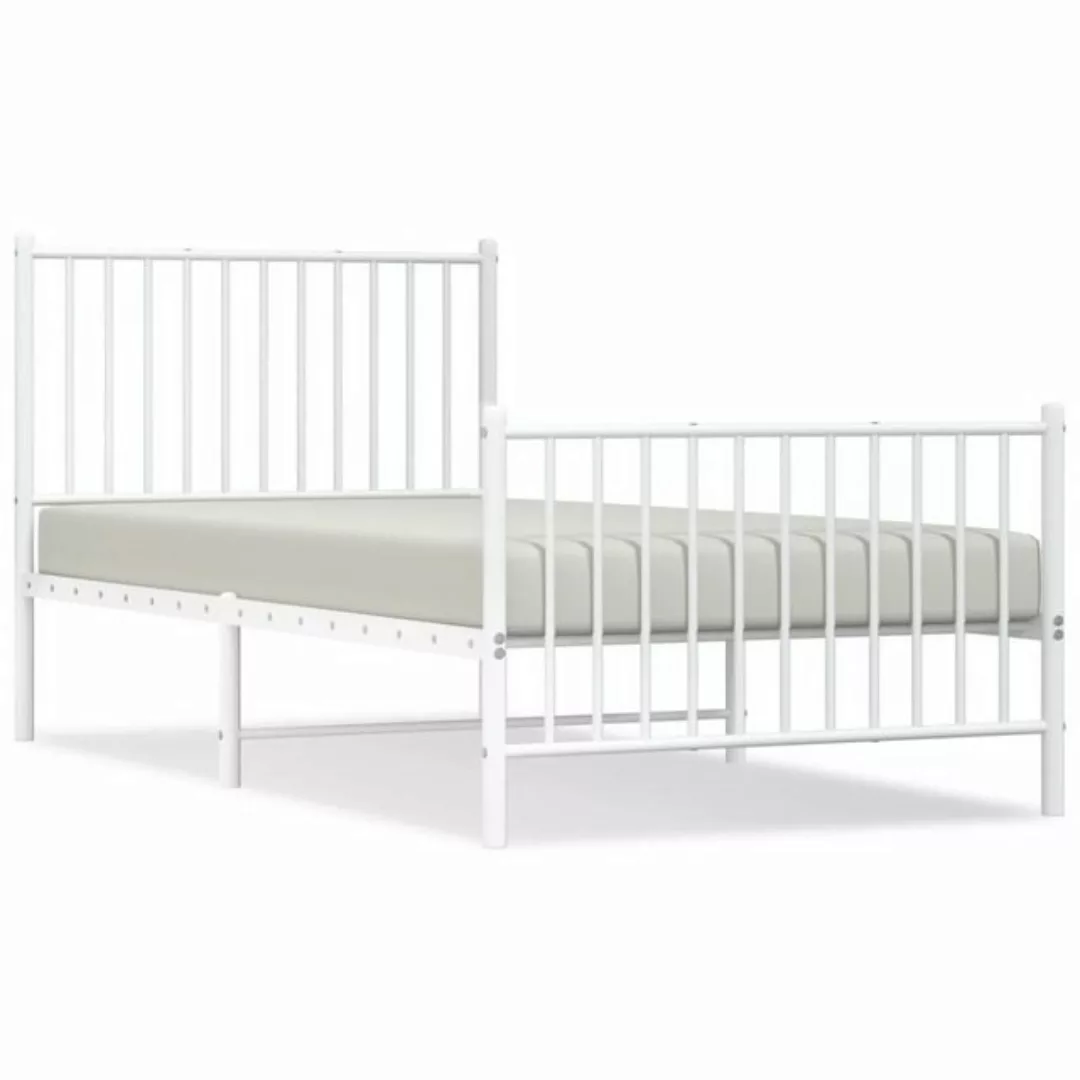 vidaXL Bettgestell Bettrahmen mit Kopfteil und Fußteil Weiß Stahl Bett Bett günstig online kaufen