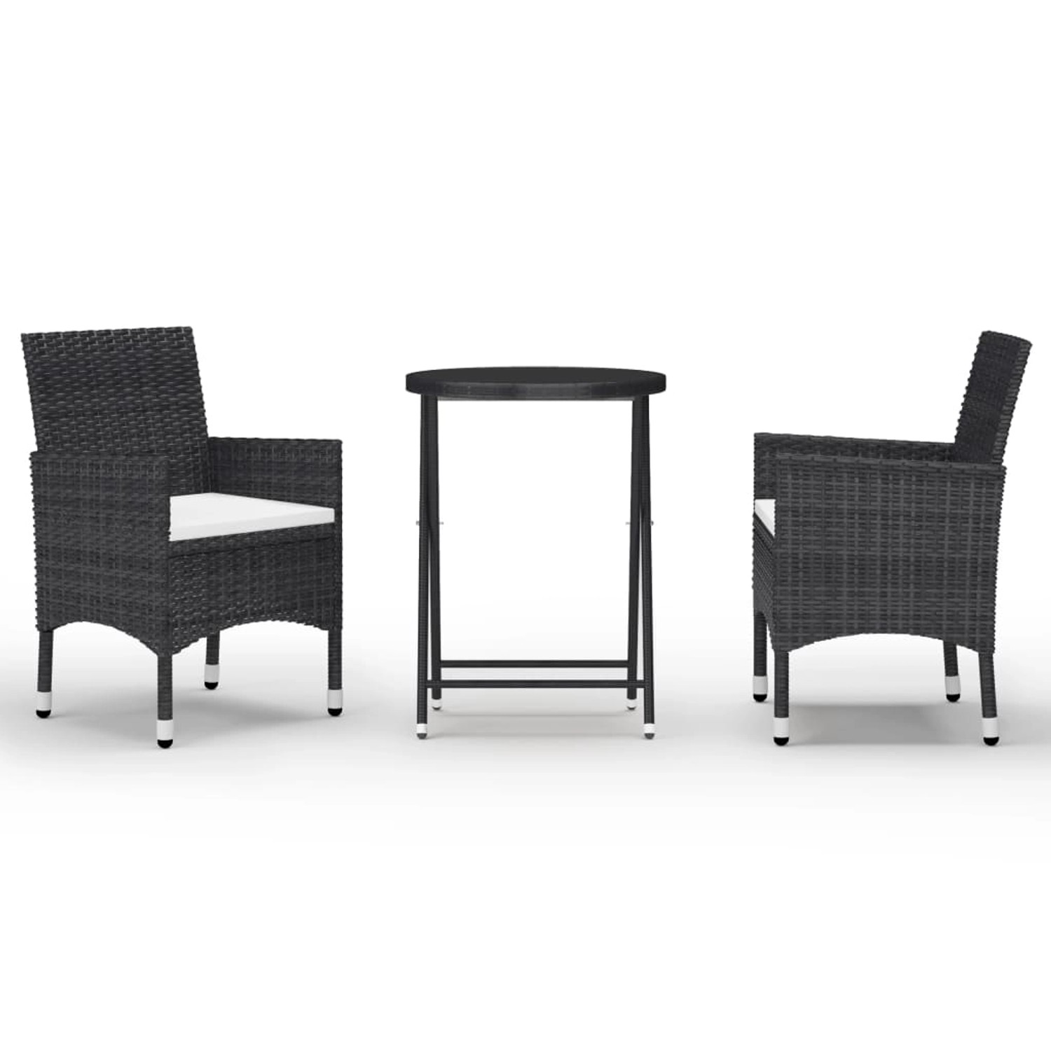 3-tlg. Bistro-set Poly Rattan Und Hartglas Schwarz günstig online kaufen