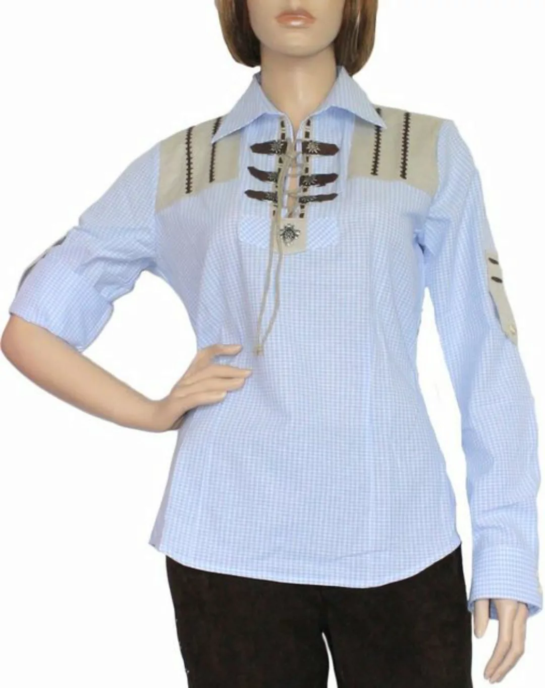 German Wear Trachtenbluse OB9 Trachtenbluse Trachtenlederhosen-bluse hellbl günstig online kaufen