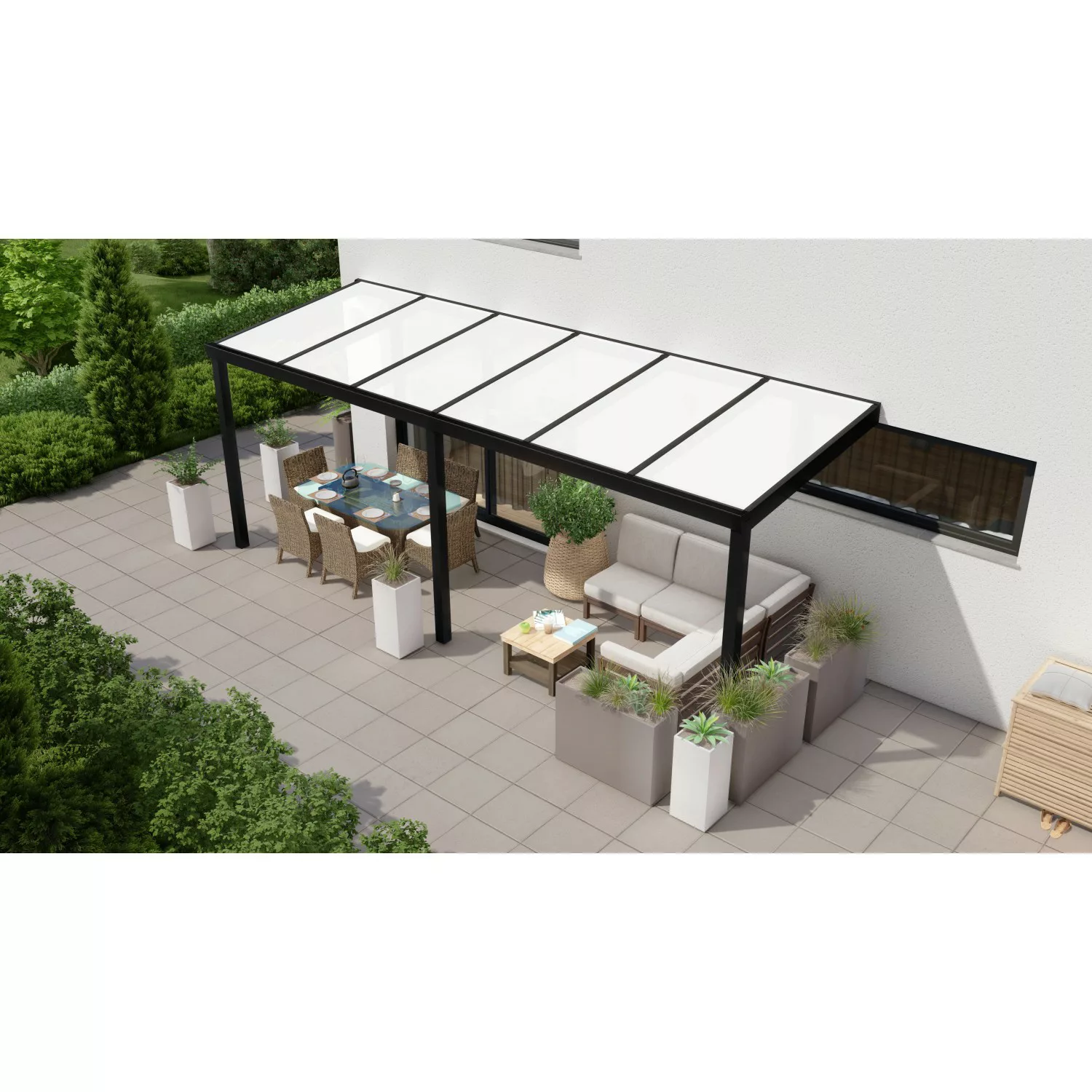 Terrassenüberdachung Professional 600 cm x 250 cm Schwarz Struktur PC Opal günstig online kaufen