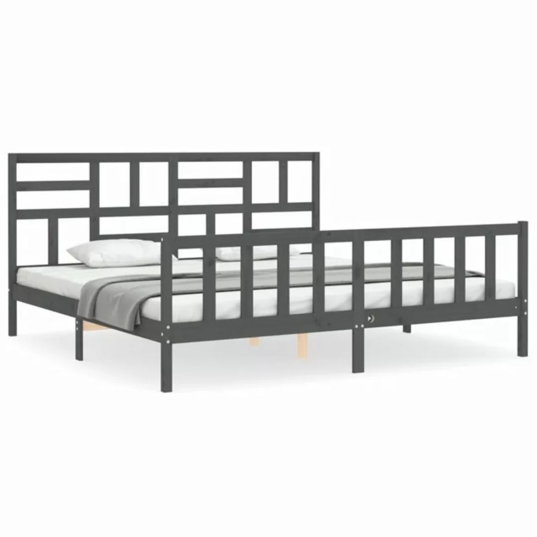 furnicato Bett Massivholzbett mit Kopfteil Grau 200x200 cm günstig online kaufen