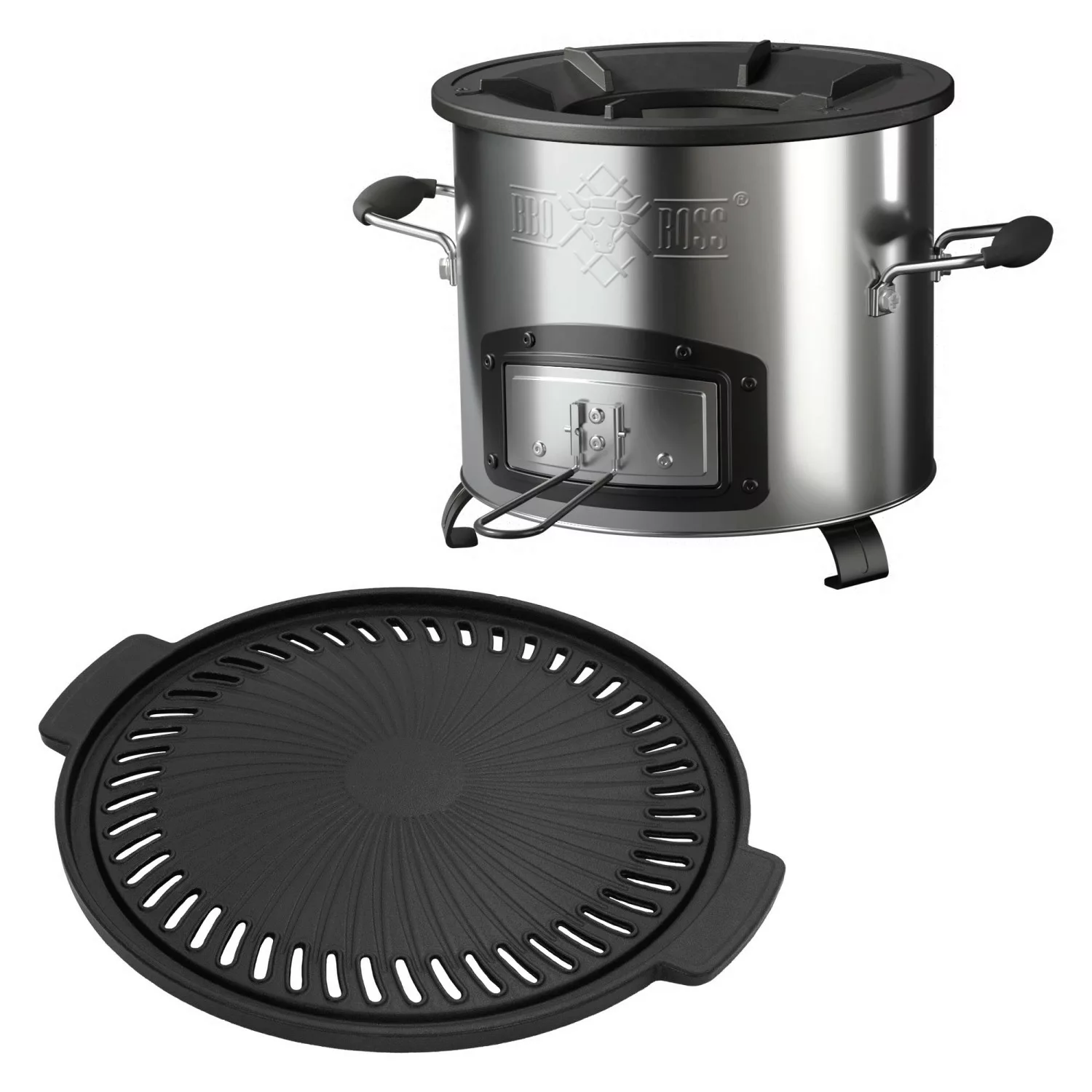 BBQBOSS Raketenofen mit Gusseisen Grillplatte Silber Edelstahl Outdoor-Küch günstig online kaufen