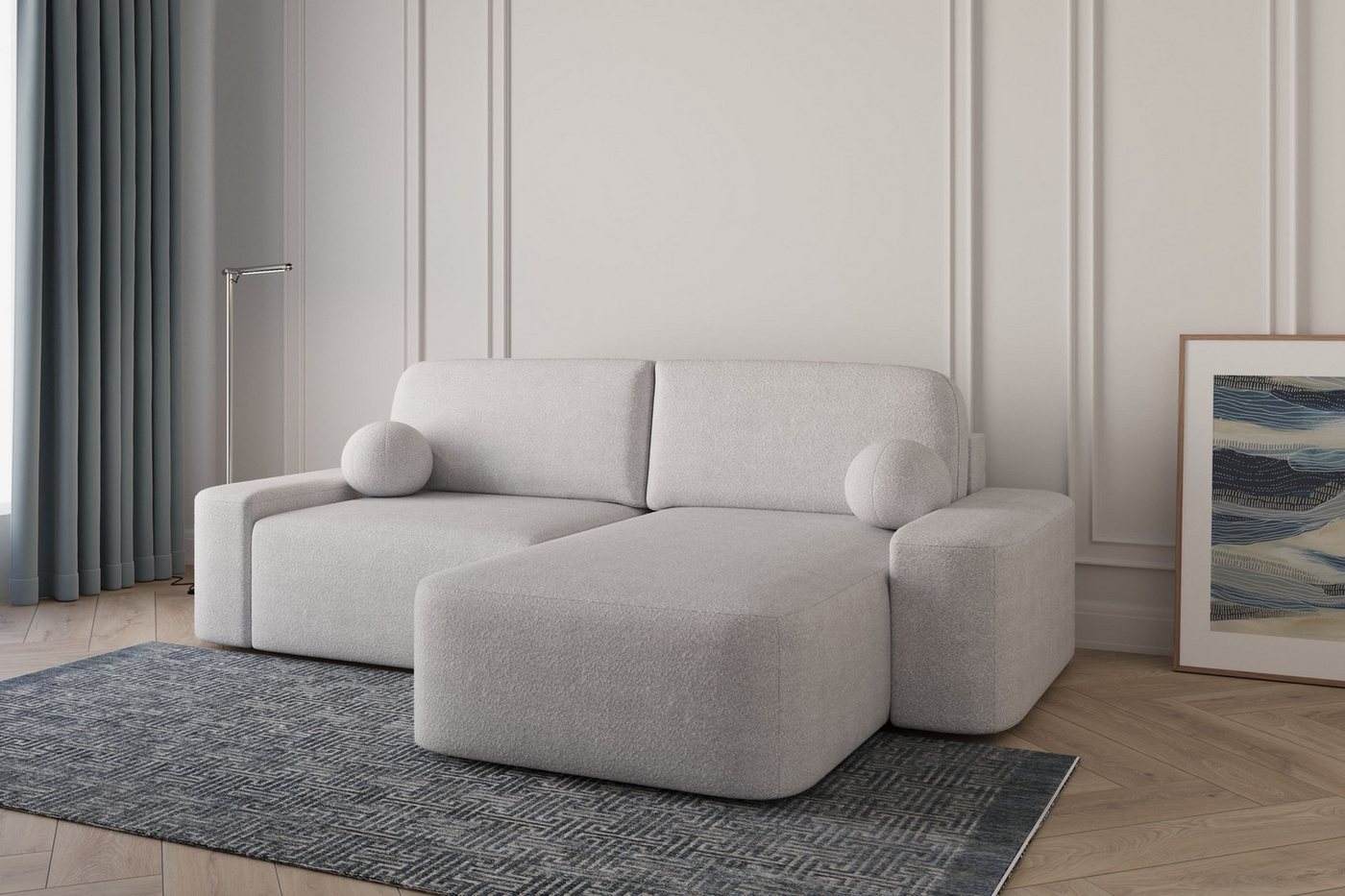 MOEBLO Ecksofa Lisbon aus Bouclé, Ottomane beidseitig montierbar Couch für günstig online kaufen
