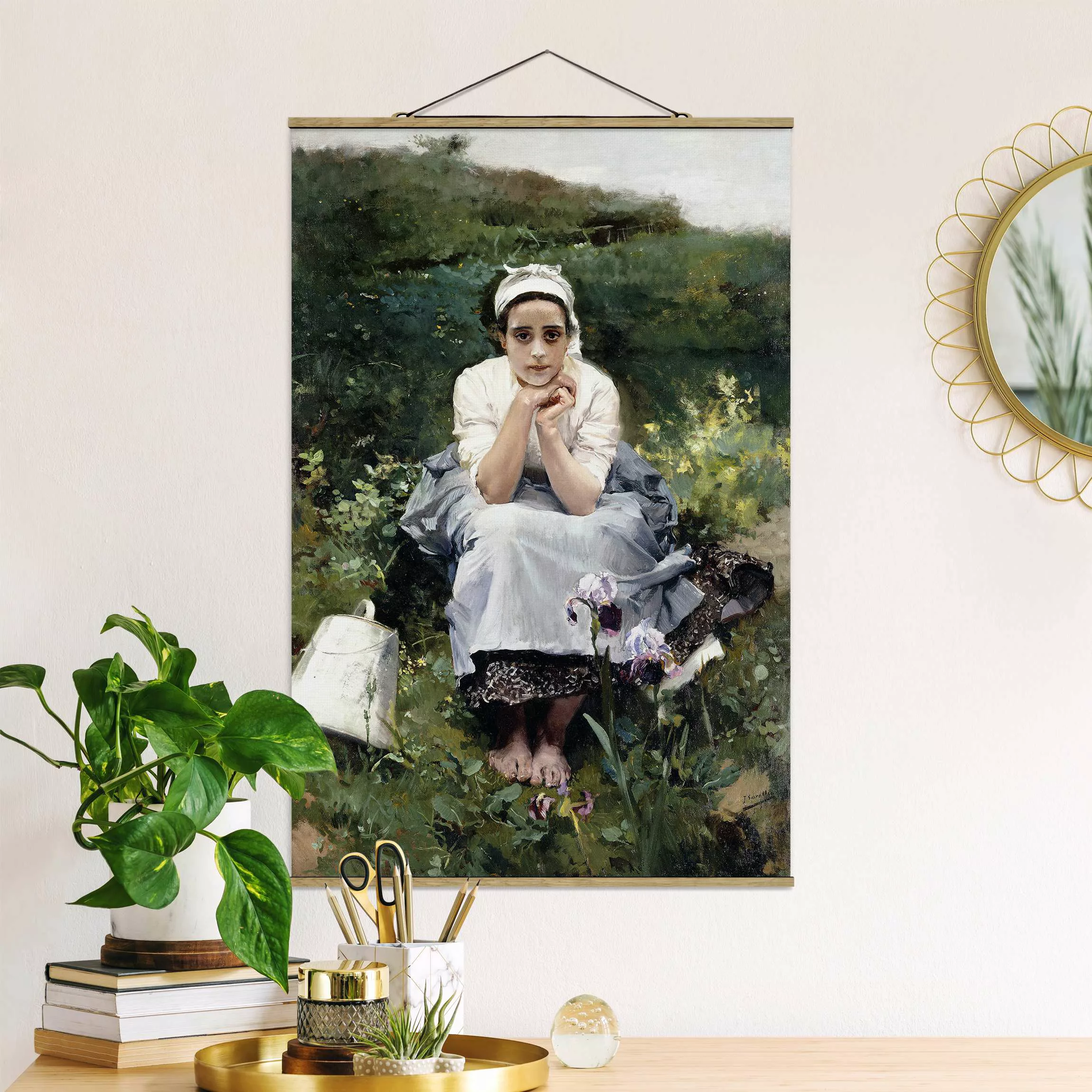 Stoffbild Blumen mit Posterleisten - Hochformat Joaquin Sorolla - Das Milch günstig online kaufen