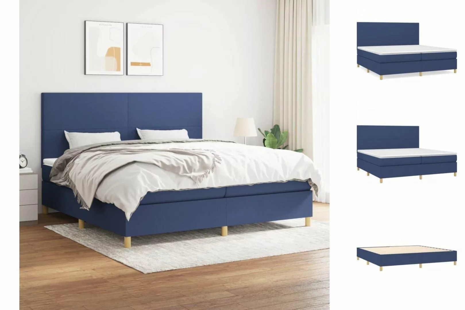 vidaXL Bettgestell Boxspringbett mit Matratze Blau 200x200 cm Stoff Bett Be günstig online kaufen