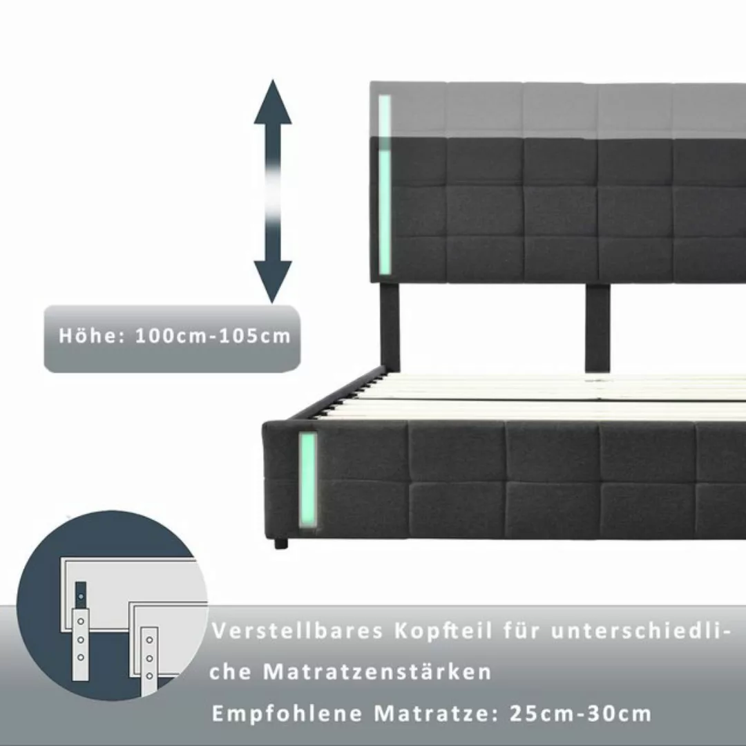 MODFU Polsterbett Funktionsbett mit LED-Lichtsteckdose 4 Schubladen (hautfr günstig online kaufen