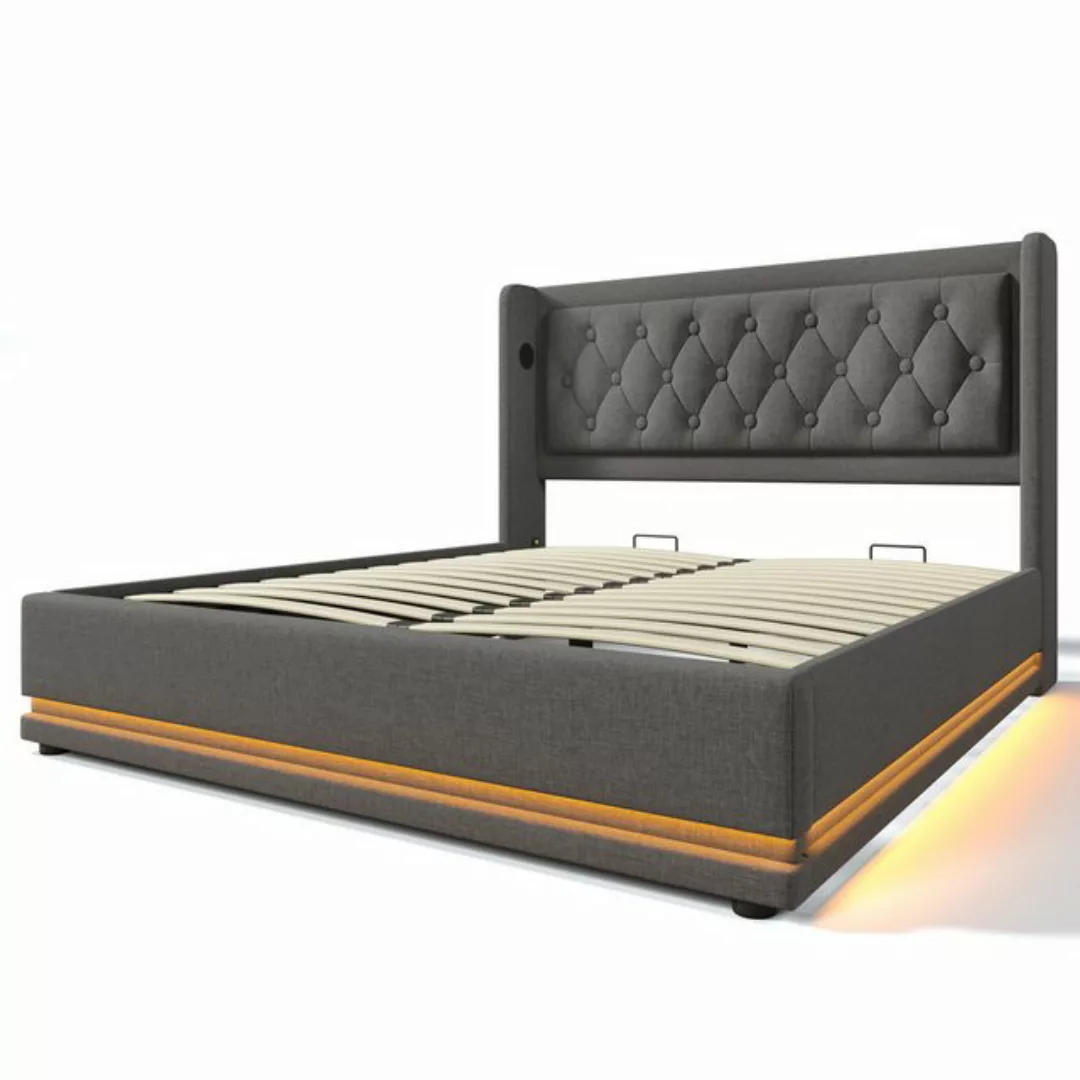 Gotagee Polsterbett Stauraumbett USB LED Typ-C Funktionelles Bett Baumwolle günstig online kaufen