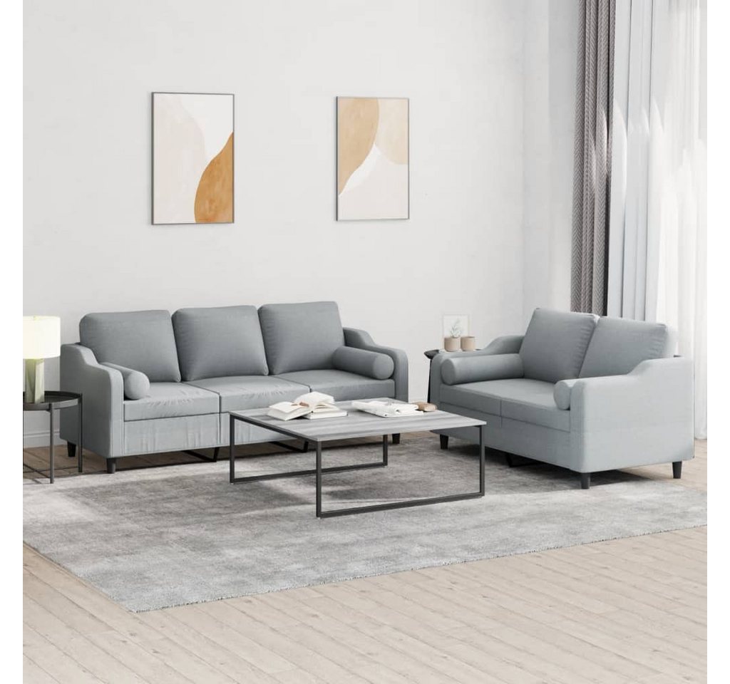 vidaXL Sofa Sofagarnitur Set mit Kissen Stoff, 2-tlg., Hellgrau günstig online kaufen