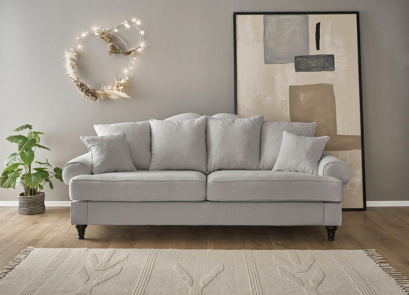 Design-Wohngalerie Sofa Couch Carmen 3,5 Sitzer - Mikrofaserstoff Lichtgrau günstig online kaufen