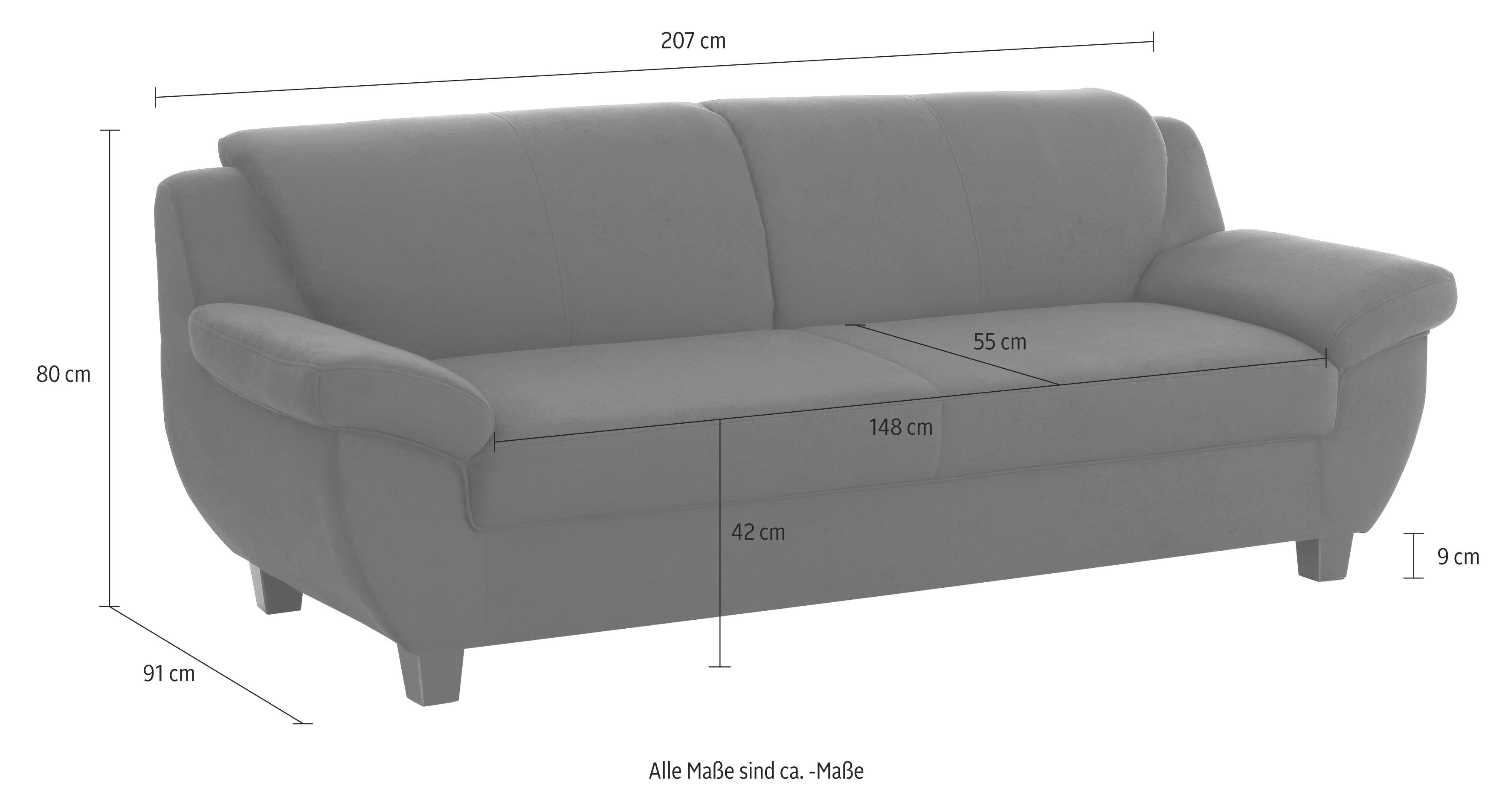 Home affaire 3-Sitzer "Yesterday Couch, B/T: 207/91 cm, belastbar bis 140kg günstig online kaufen