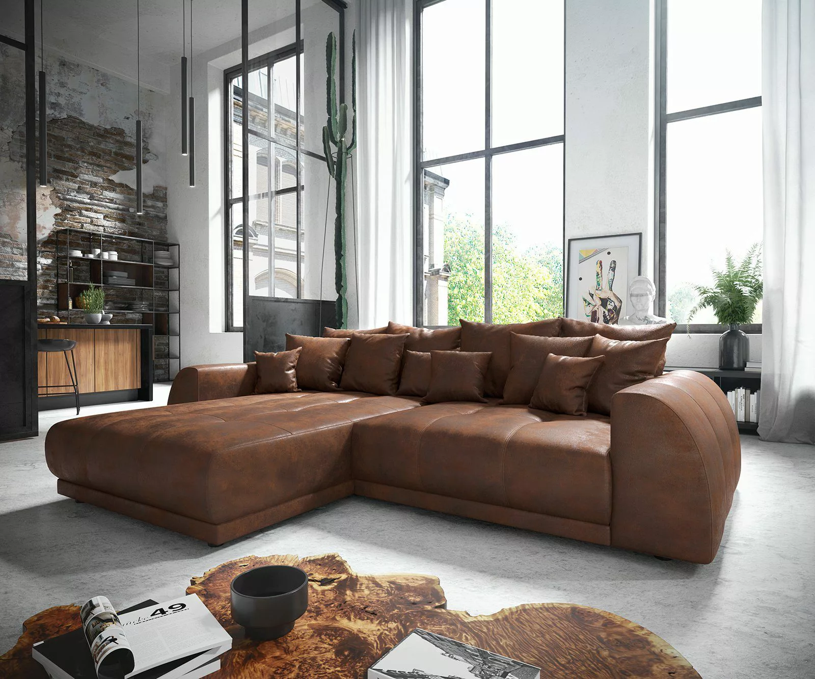DELIFE Ecksofa Violetta, Lederimitat Braun 300 günstig online kaufen