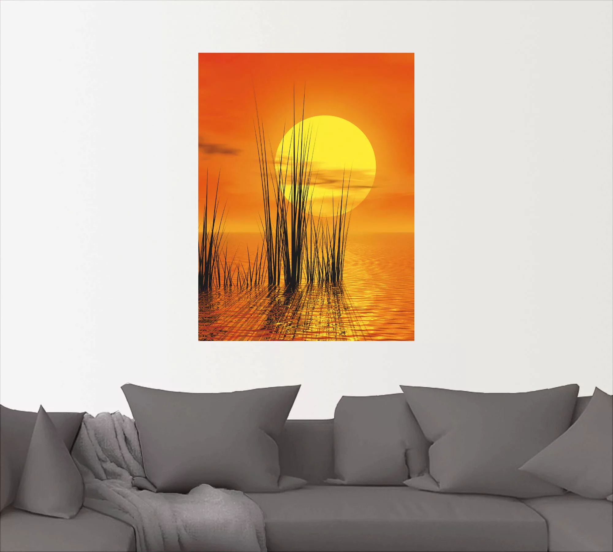 Artland Wandbild »Sonnenuntergang mit Schilf«, Sonnenaufgang & -untergang, günstig online kaufen