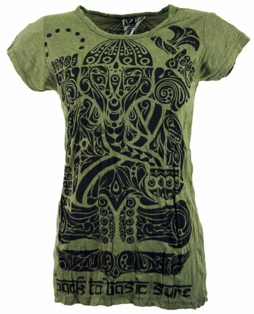 Guru-Shop T-Shirt Sure T-Shirt tribal Ganesh - olive Goa Style, alternative günstig online kaufen