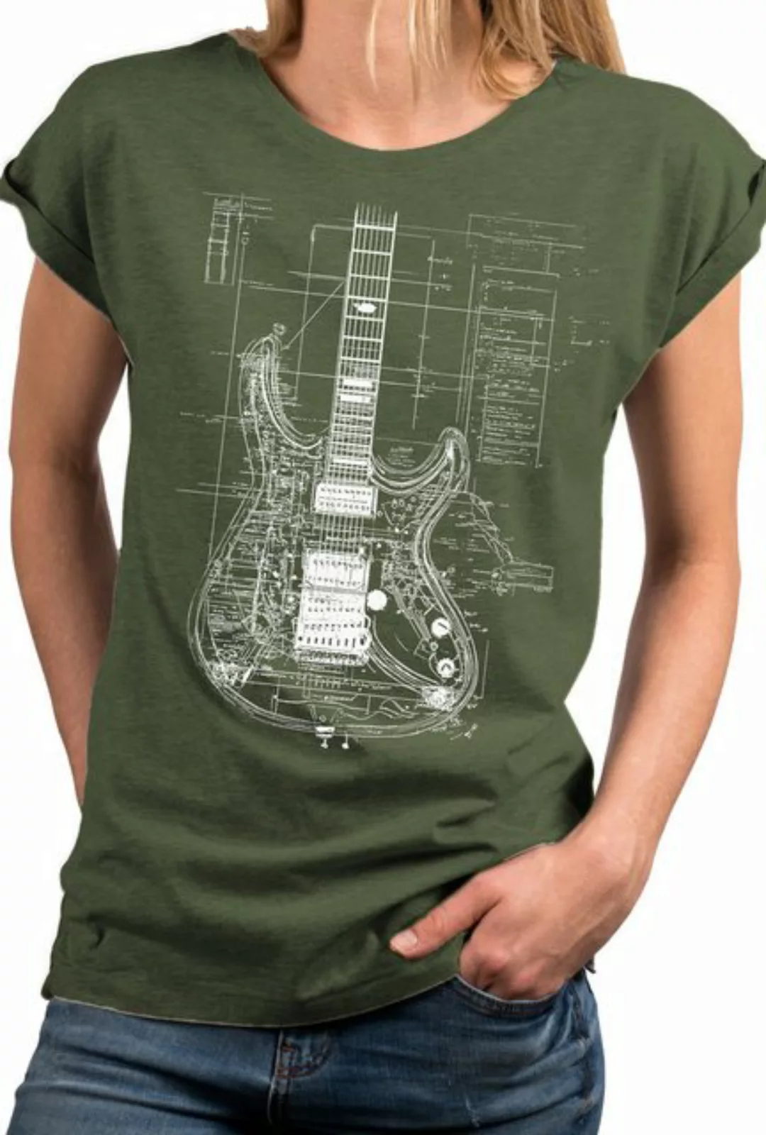 MAKAYA Print-Shirt Damen Gitarrenmotiv Gitarre Festival Outfit Rock Kurzarm günstig online kaufen