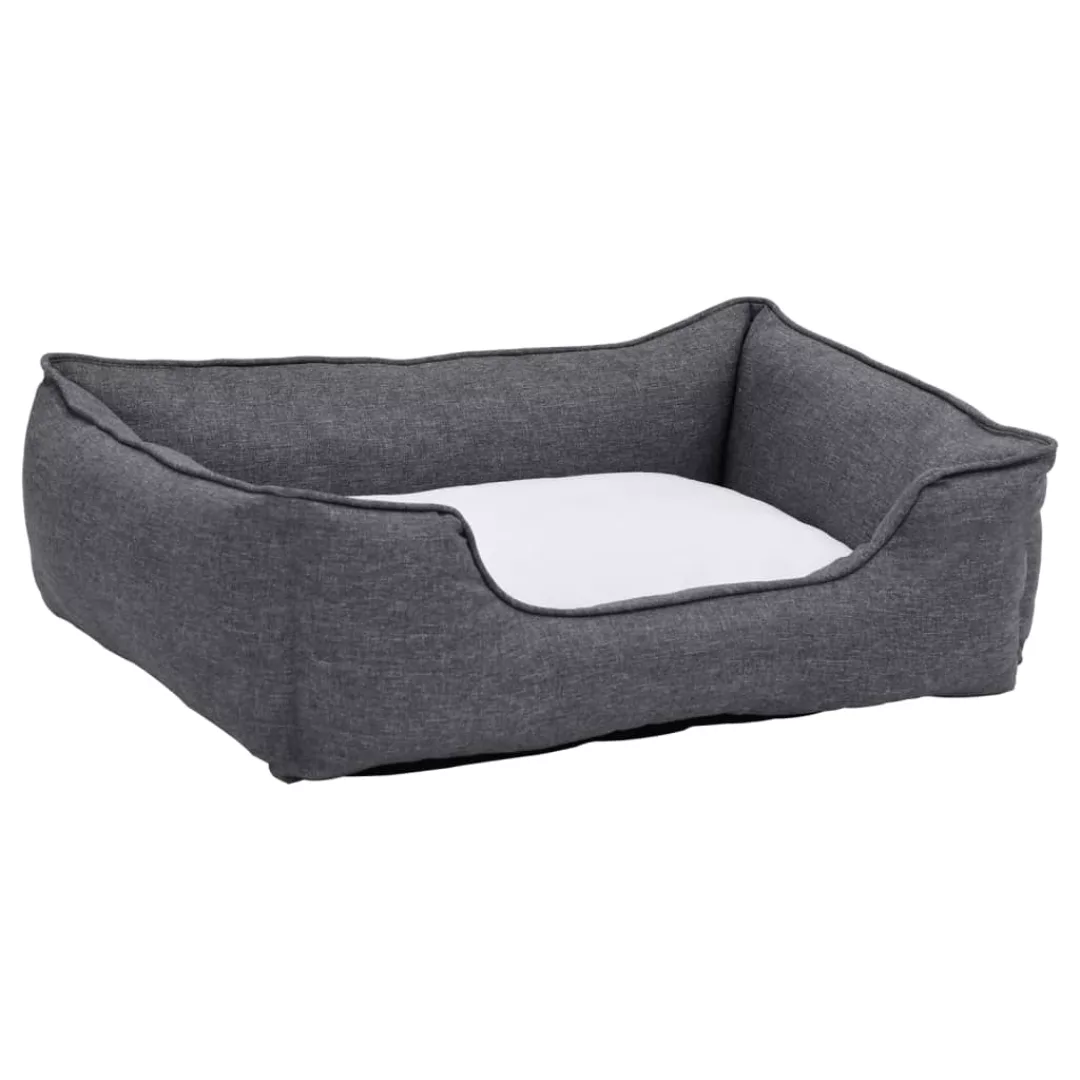 Hundebett Grau-weiß 110,5x80,5x26 Cm Fleece Leinenoptik günstig online kaufen