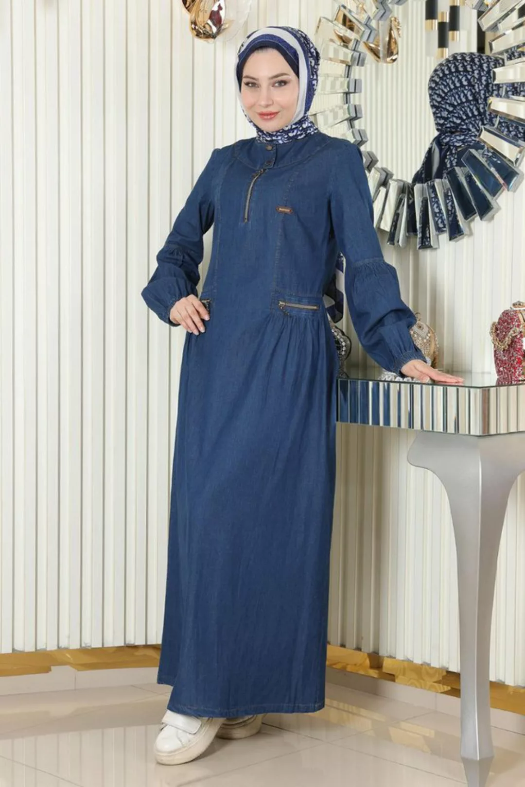 MODAMİHRAM Maxikleid Reißverschluss-Detail Denim-Kleid günstig online kaufen