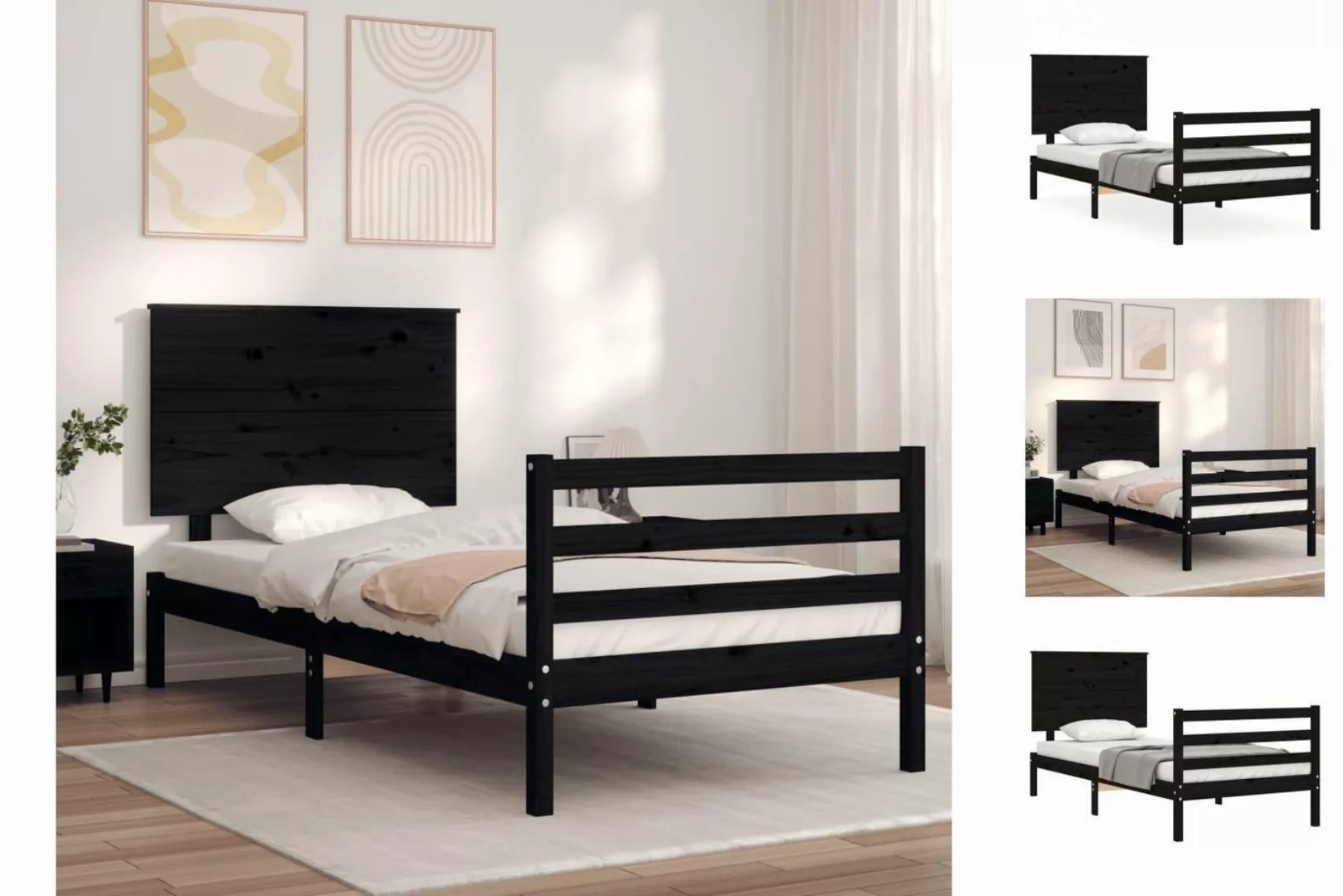 vidaXL Bettgestell Massivholzbett mit Kopfteil Schwarz 90x200 cm Bett Bettg günstig online kaufen