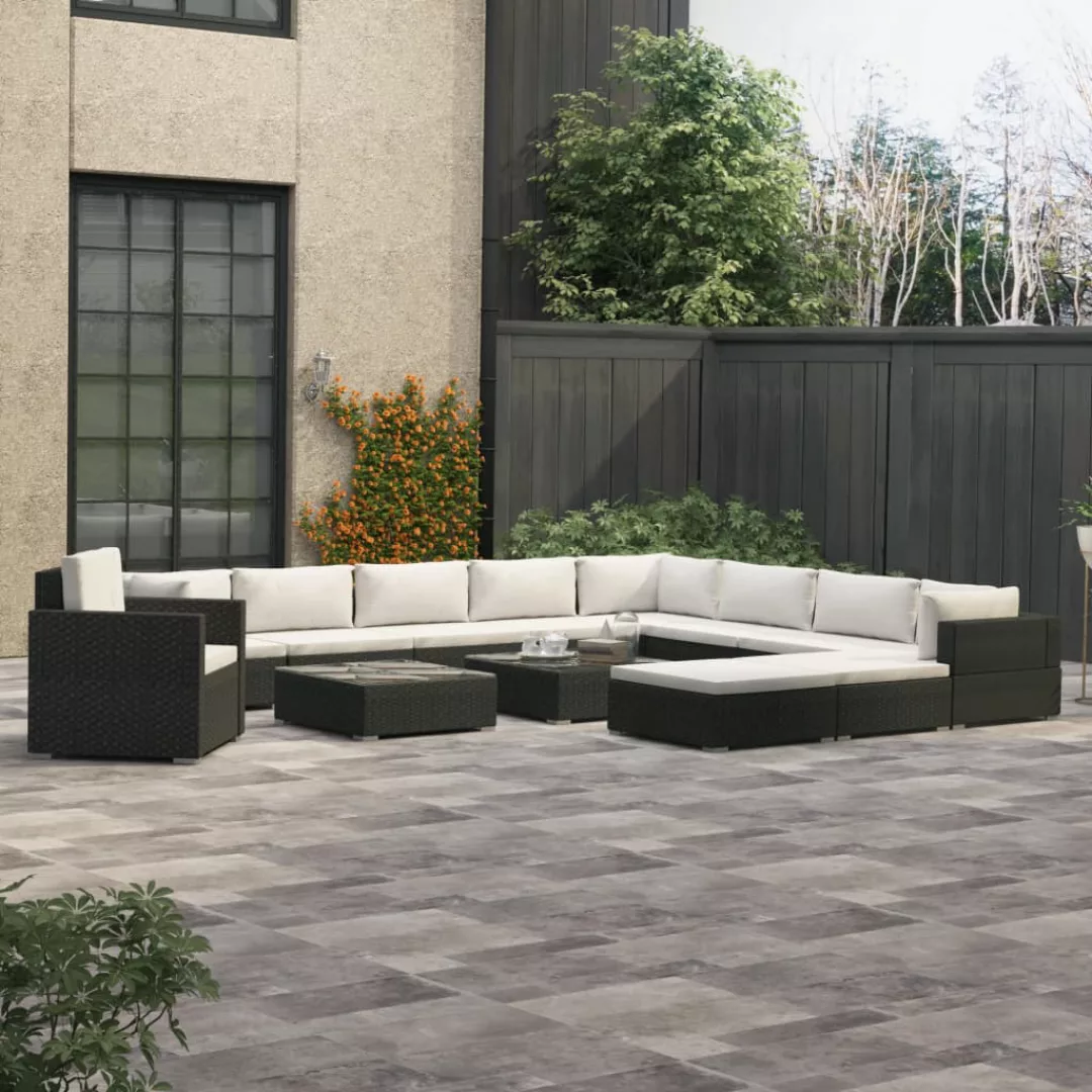 13-tlg. Garten-lounge-set Mit Auflagen Poly Rattan Schwarz günstig online kaufen