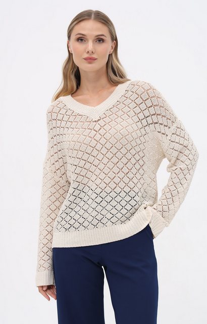 Passioni Strickpullover in Beige mit luftigem, offenem Rautenstrickmuster günstig online kaufen