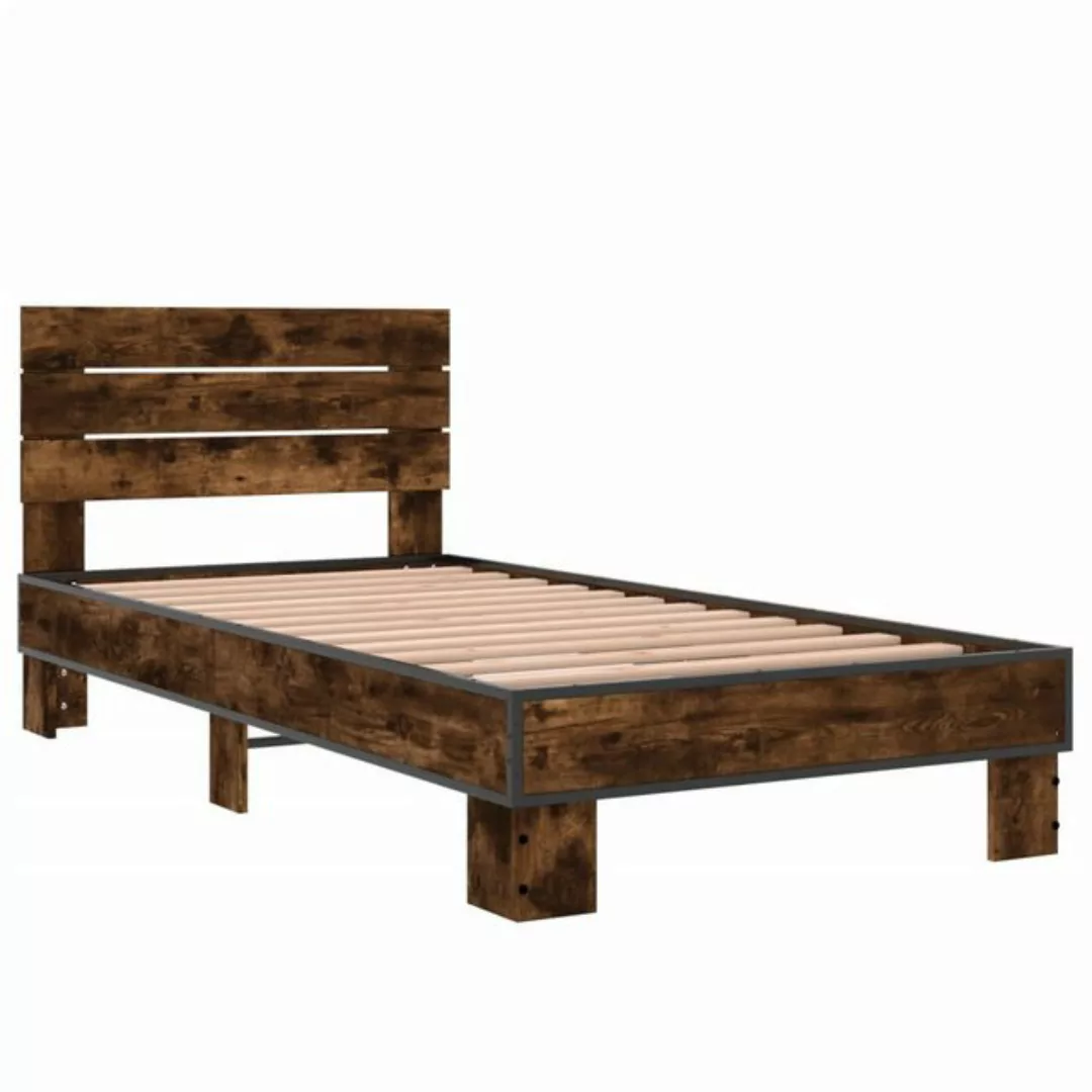 vidaXL Bettgestell, Bettrahmen Räuchereiche 75x190 cm Holzwerkstoff und Met günstig online kaufen