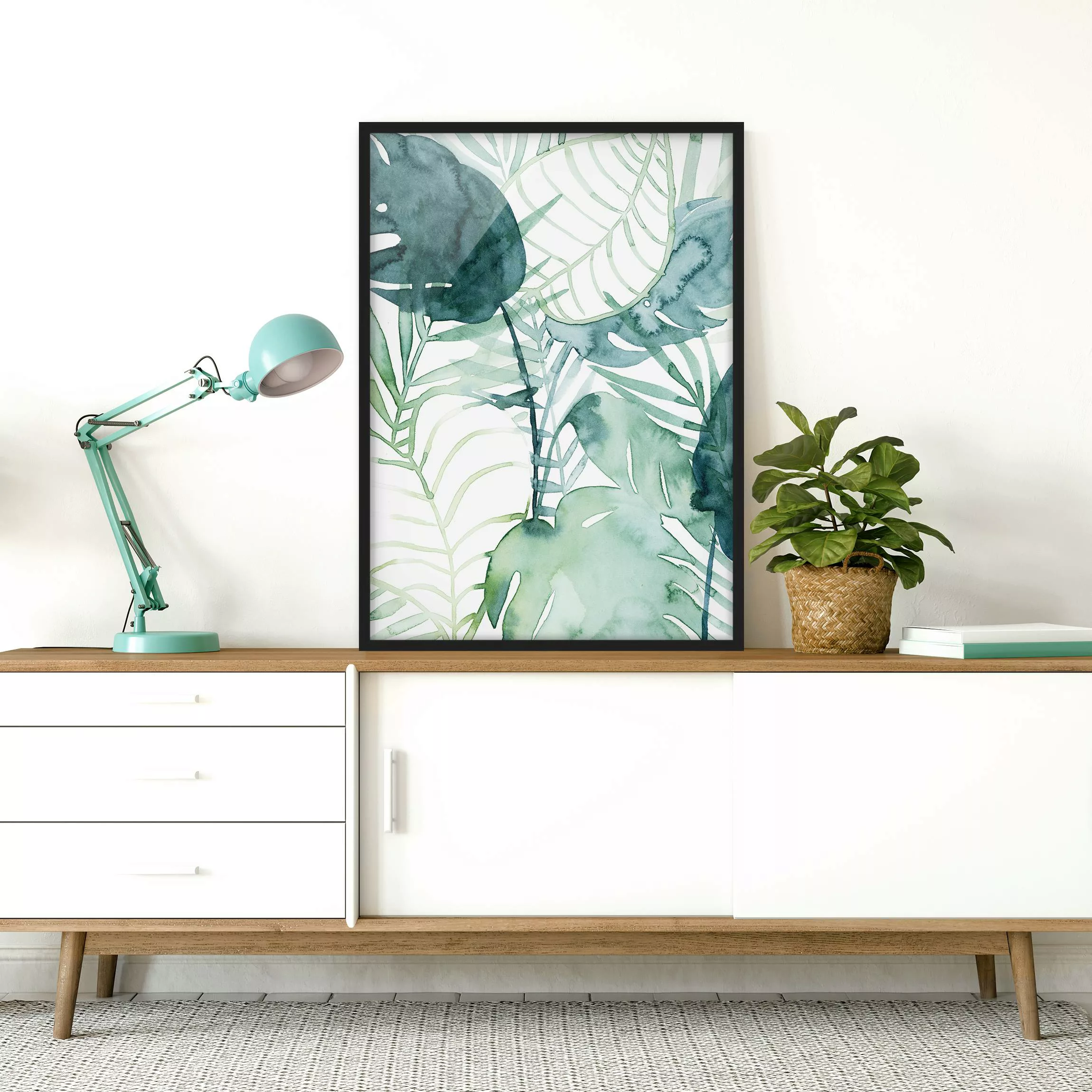Bild mit Rahmen Kunstdruck - Hochformat Palmwedel in Wasserfarbe II günstig online kaufen