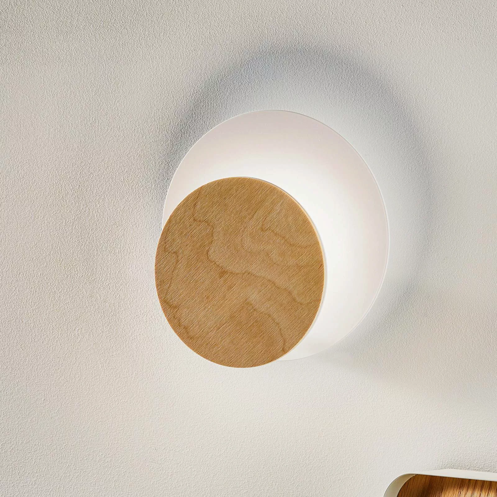 Wandlampe Circle in Weiß, Dekorplatte Holz hell günstig online kaufen