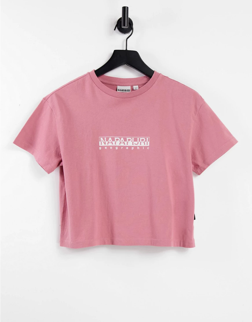 Napapijri – Kurz geschnittenes T-Shirt in Rosa mit Box-Logo günstig online kaufen