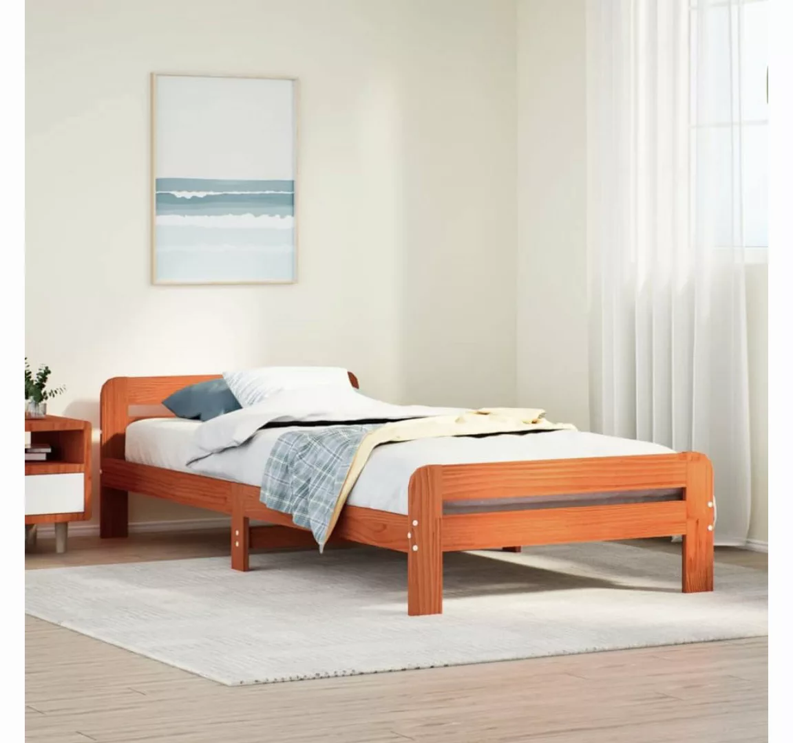 vidaXL Bett, Massivholzbett ohne Matratze Wachsbraun 75x190 cm Kiefernholz günstig online kaufen