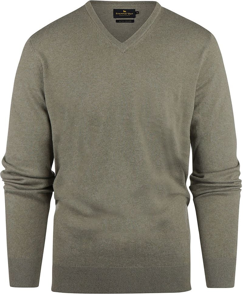 Steppin' Out Pullover Cashmere V-Ausschnitt Olivgrün - Größe S günstig online kaufen