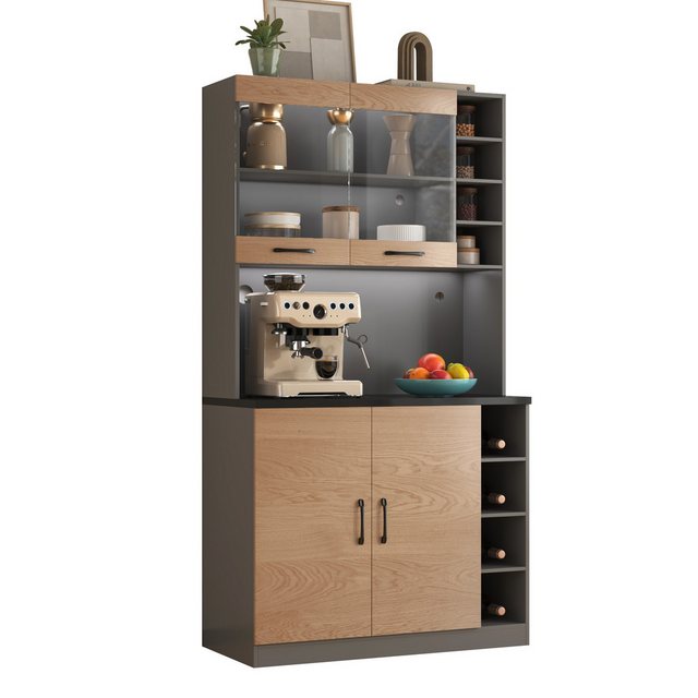 Celya Küchenbuffet Küchen-Highboard aus Holz Buffet mit LED-Ambiente-Beleuc günstig online kaufen