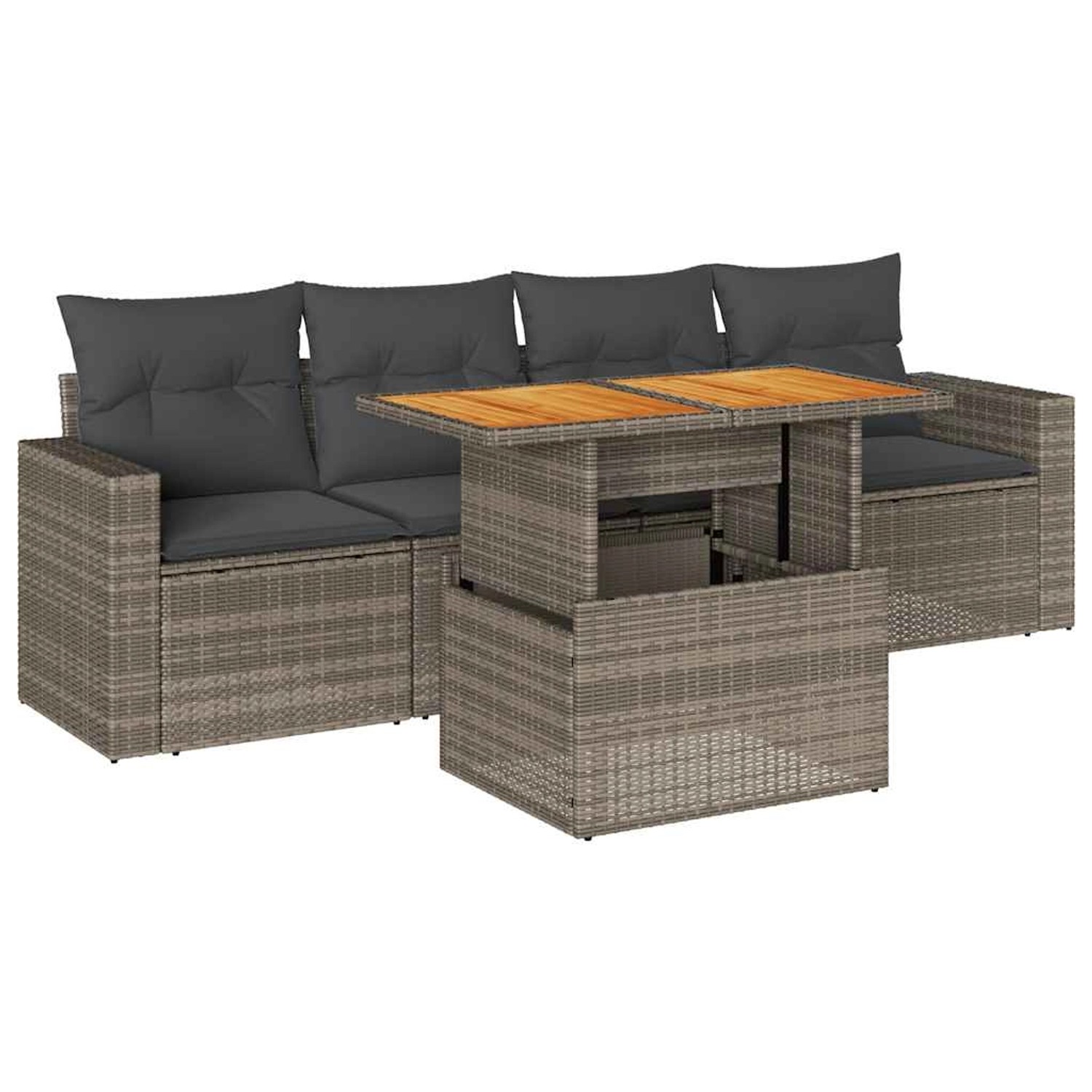 vidaXL 5-Tlg Garten-Sofagarnitur mit Kissen Grau Poly Rattan 3326986 günstig online kaufen