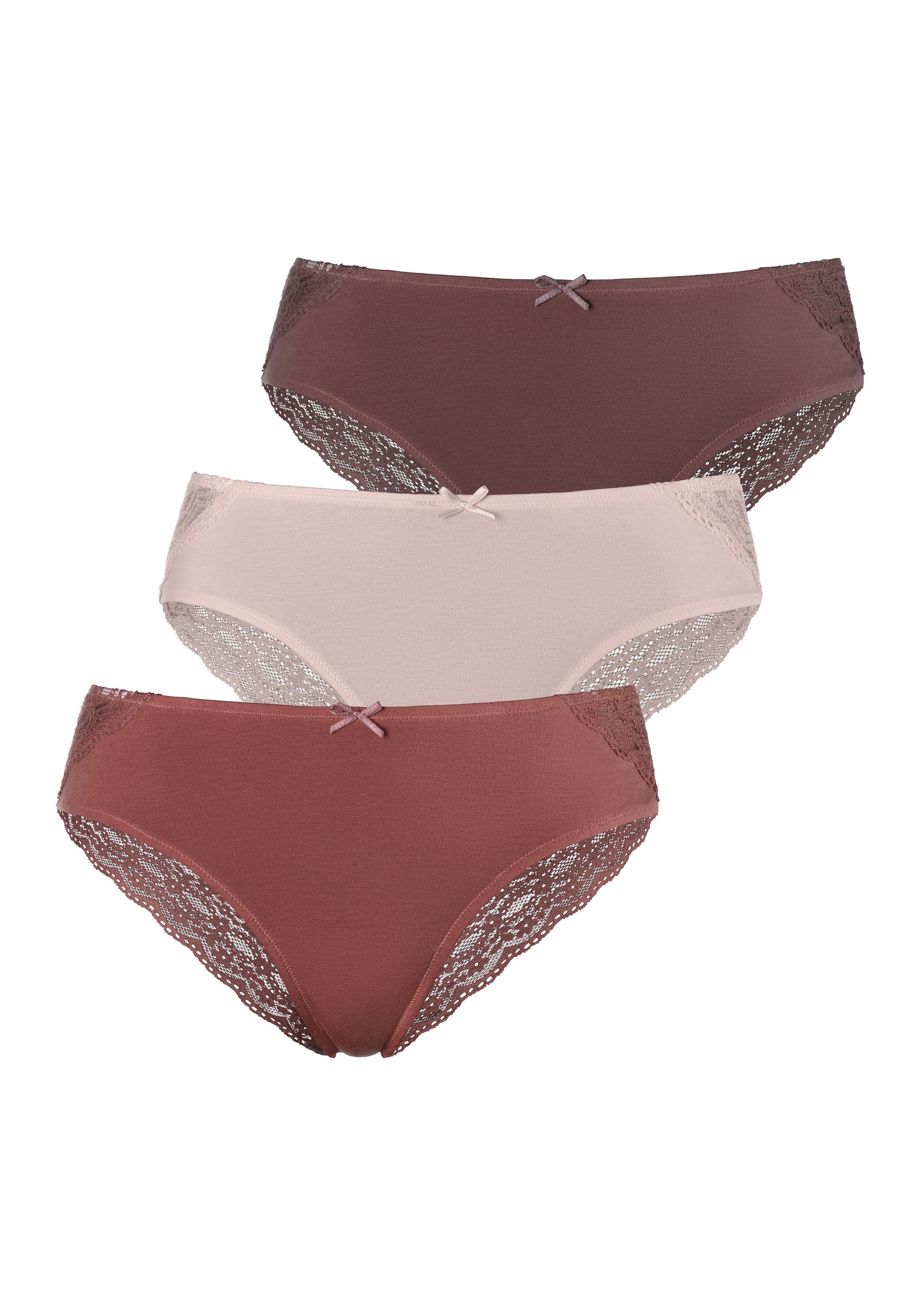 Vivance Brasilslip, (3er-Pack), aus elastischer Baumwolle mit floraler Spit günstig online kaufen