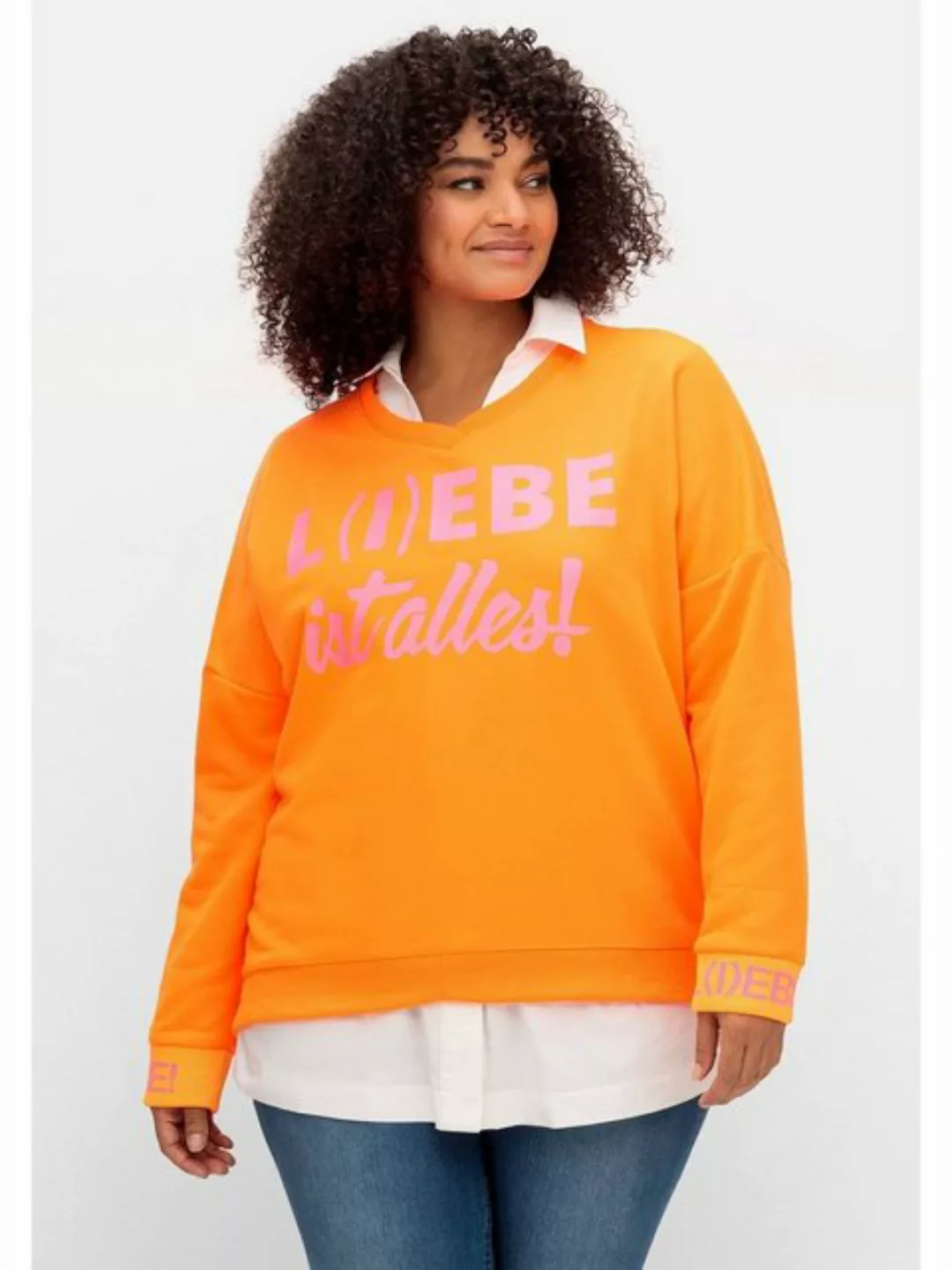 Sheego Sweatshirt Große Größen mit Neon-Print und Seitenschlitzen günstig online kaufen