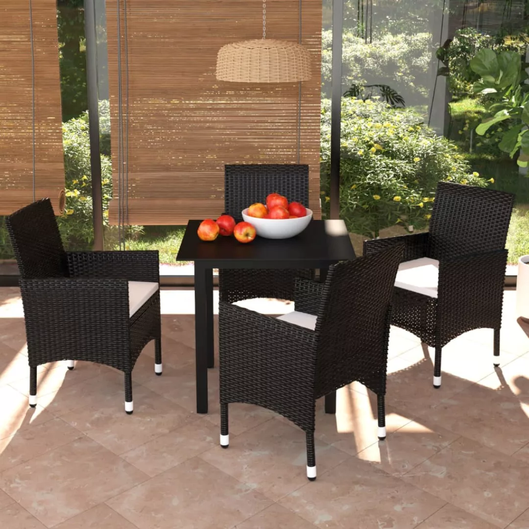 5-tlg. Garten-essgruppe Mit Kissen Poly Rattan Schwarz günstig online kaufen