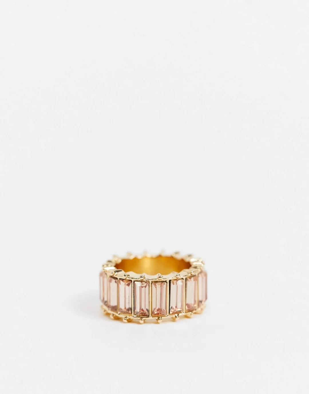 ASOS DESIGN – Goldfarbener Ring mit rosa Steinen im Baguetteschliff günstig online kaufen