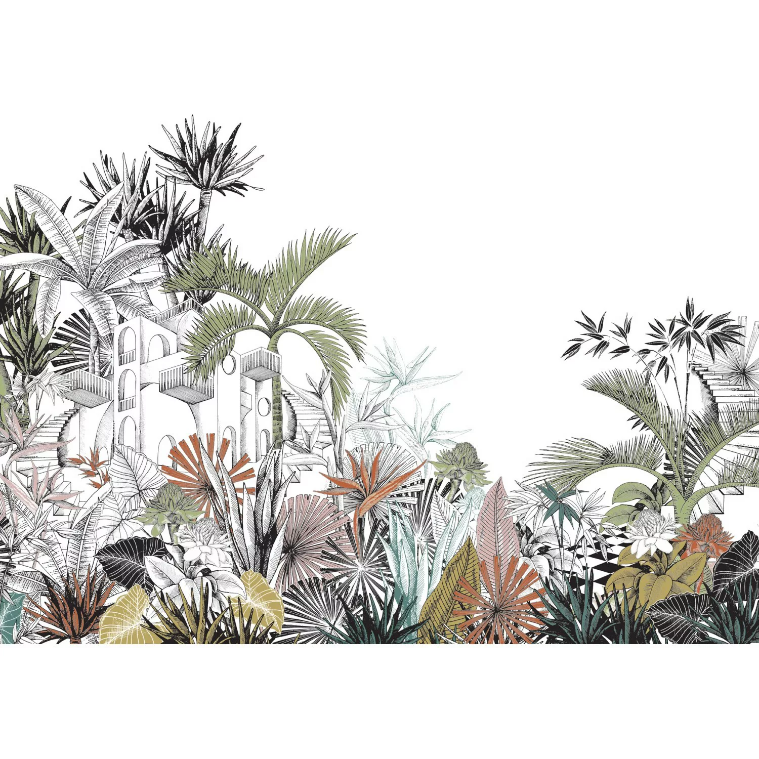 Rasch Digitaltapete Tropical House 688146 Dschungel Dunkelgrün 3 m x 4 m günstig online kaufen