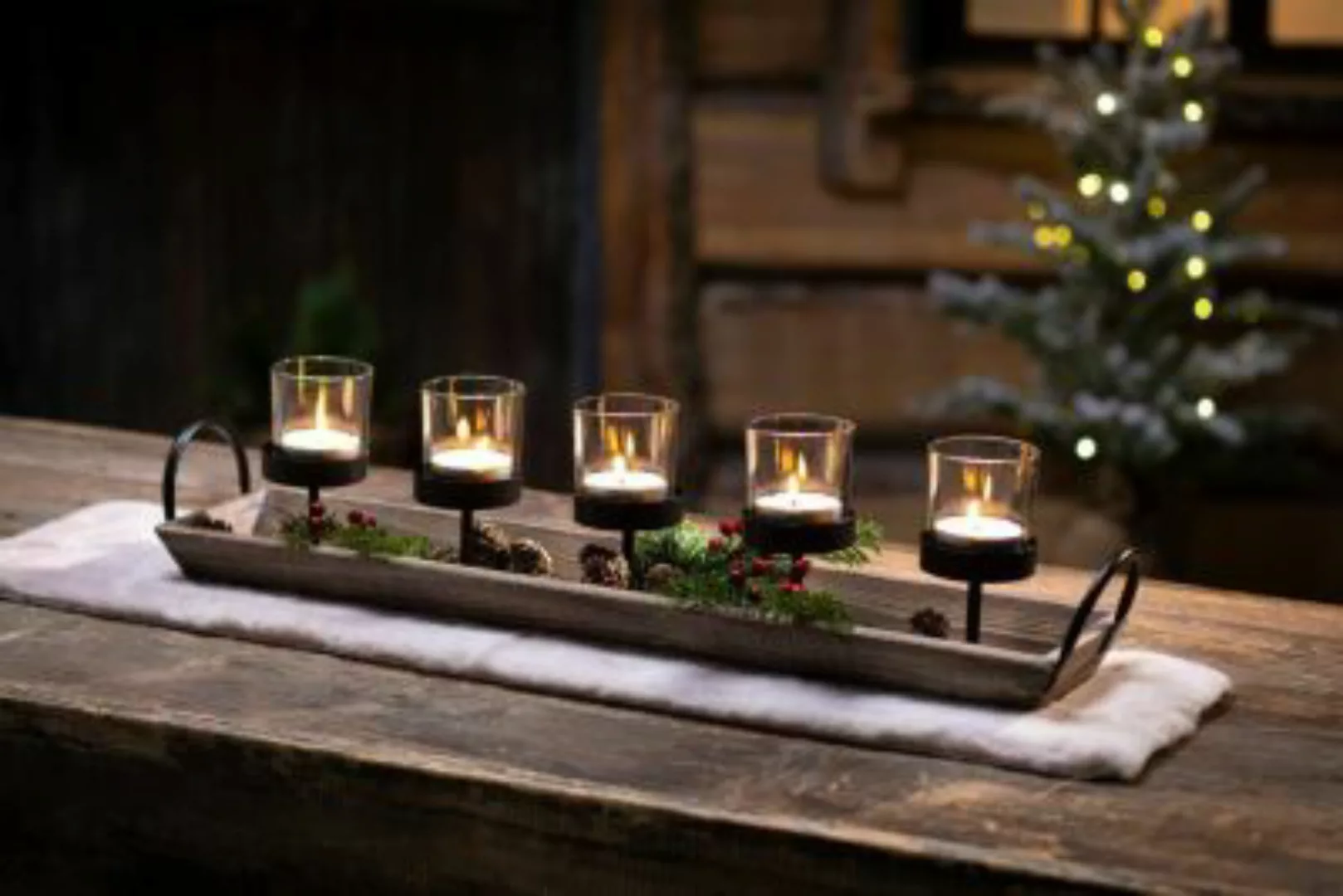 HOME Living Lichterboard Industrial Kerzenständer schwarz günstig online kaufen