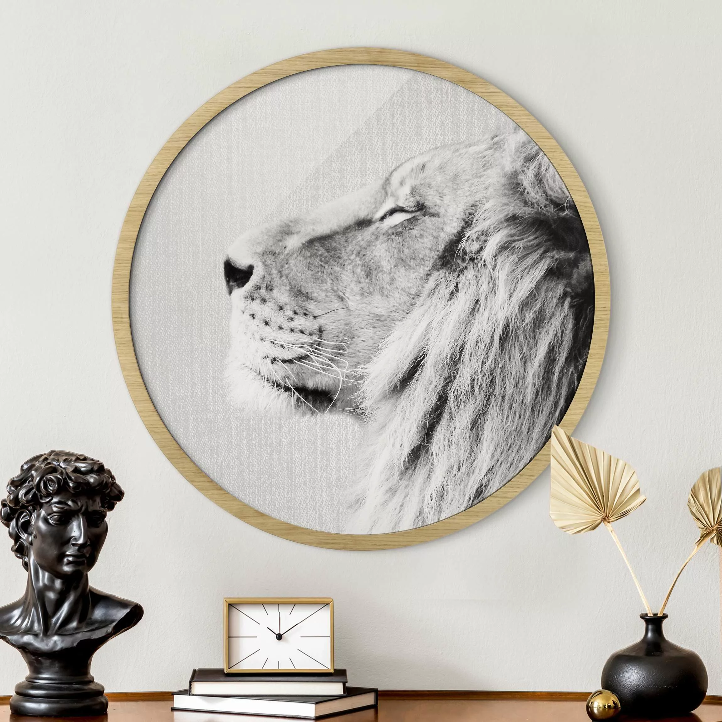 Rundes Gerahmtes Bild Löwe Leopold Schwarz Weiß günstig online kaufen