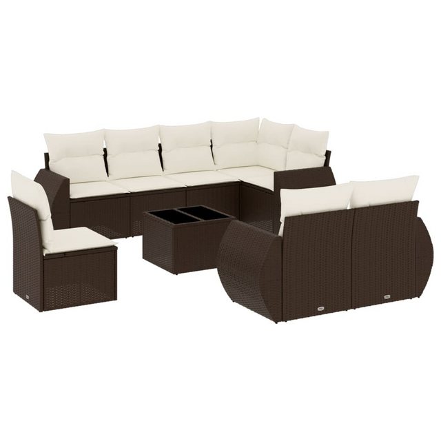 vidaXL Sofaelement 9-tlg. Garten-Sofagarnitur mit Kissen Braun Poly Rattan günstig online kaufen