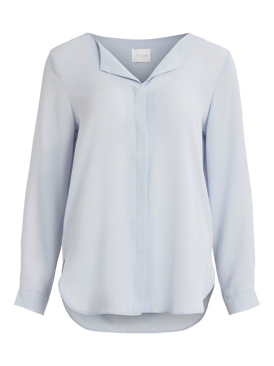 VILA High Low Geteilter Kragen Hemd Damen Blau günstig online kaufen