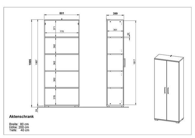 möbelando Aktenschrank 416 (BxHxT: 80x200x40 cm) in grau, anthrazit mit 2 T günstig online kaufen