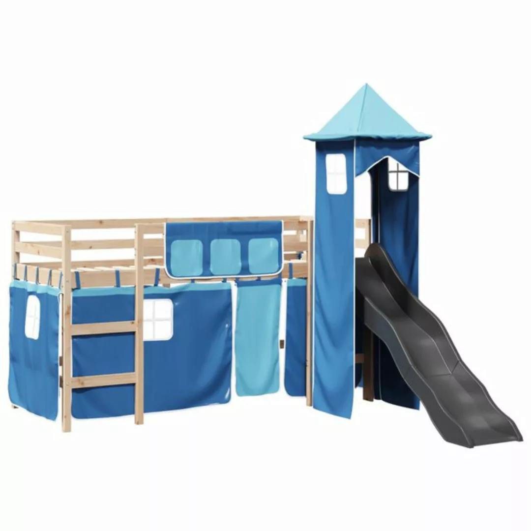 vidaXL Bett Kinderhochbett mit Turm Blau 90x190 cm Massivholz Kiefer günstig online kaufen