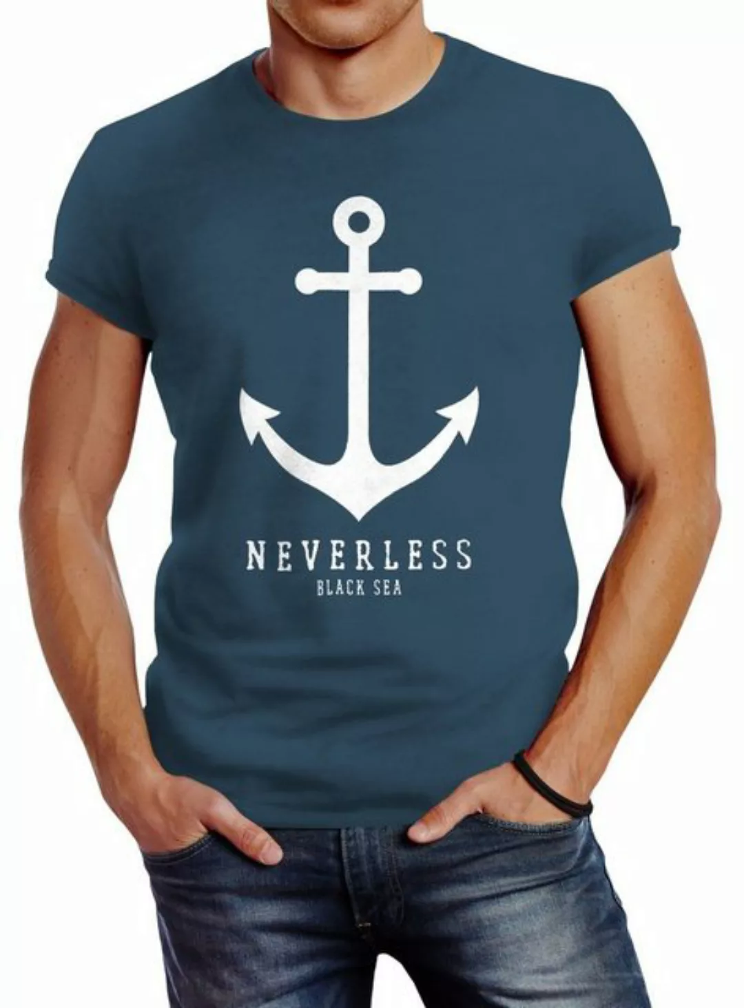 Neverless Print-Shirt Herren T-Shirt Anker Nautical Sailor Segeln Slim Fit günstig online kaufen