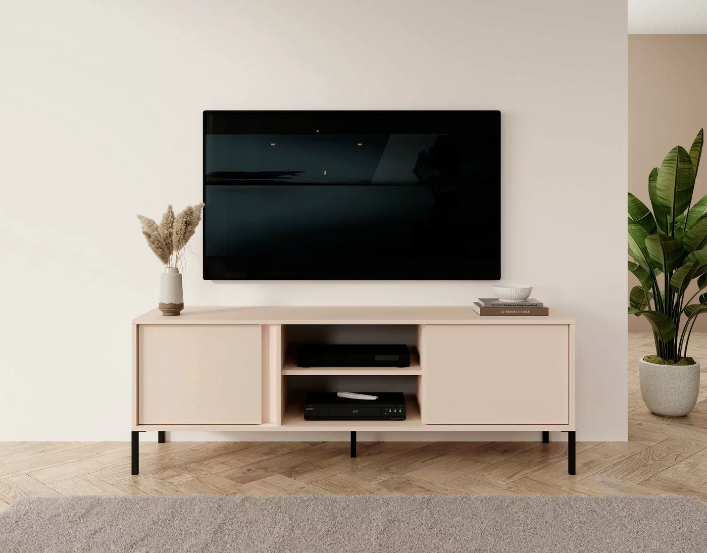Furnix TV-Schrank DASTI 153 Fernsehschrank mit Türen und Metallfüßen Beige günstig online kaufen