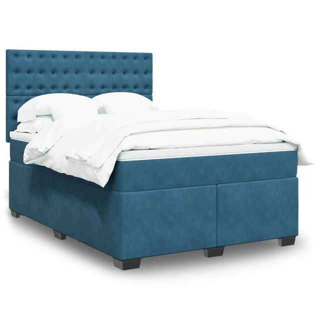 vidaXL Boxspringbett, Boxspringbett mit Matratze Blau 140x200 cm Samt günstig online kaufen